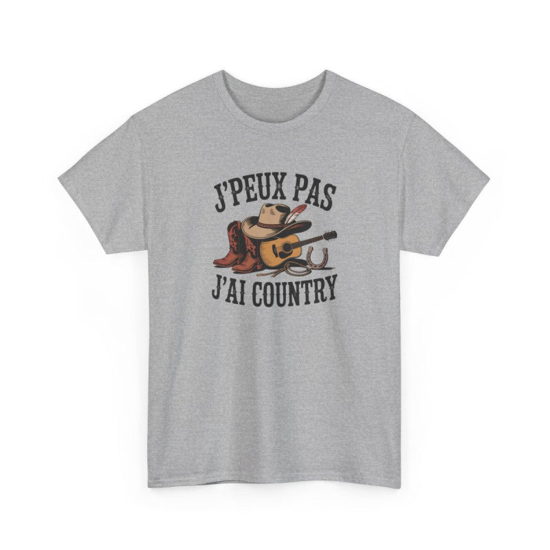 T-shirt Country Cowboy Western – Tee Shirt Chapeau Bottes Guitare Style Vintage Unisexe Blanc Gris Sport