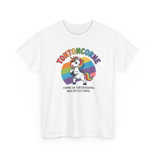 T-shirt Humour Tonton “Tontoncorne” – Comme un Tonton Normal Mais en Plus Génial – Blanc, Gris Sport, Noir