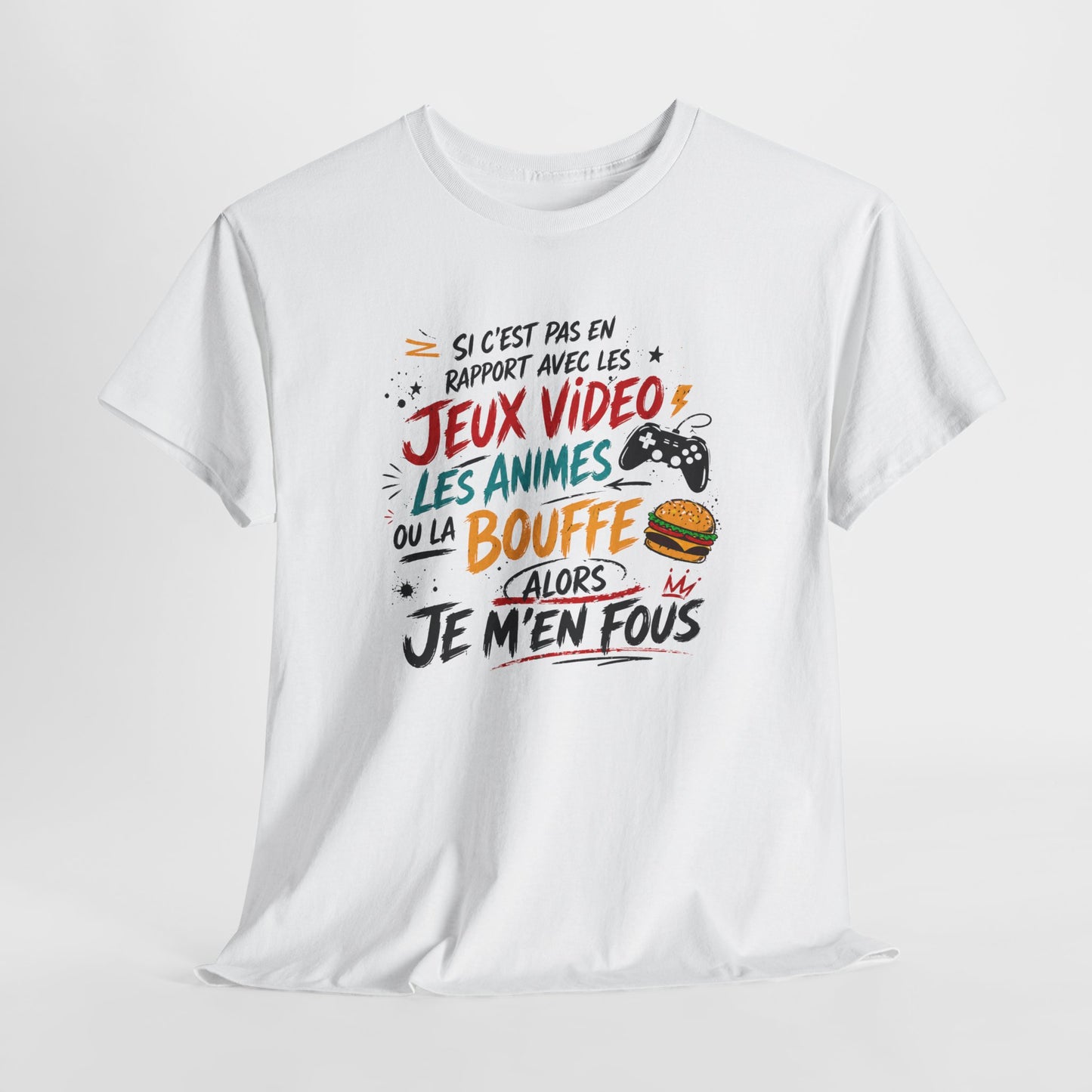 T-Shirt Gamer Homme Humour Jeux Vidéo Anime Bouffe – Alors Je M’en Fous – Cadeau Geek Gaming