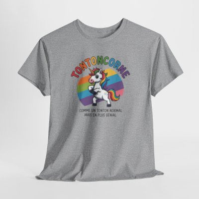 T-shirt Humour Tonton “Tontoncorne” – Comme un Tonton Normal Mais en Plus Génial – Blanc, Gris Sport, Noir