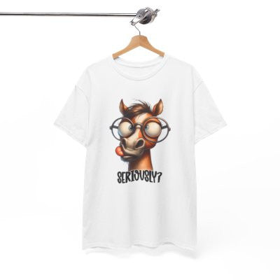 T-shirt Cheval Drôle Seriously – Tee Shirt Humour Cheval avec Lunettes – Blanc Gris Sport Noir – Idée Cadeau Originale