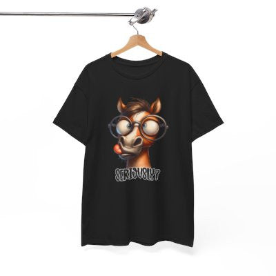 T-shirt Cheval Drôle Seriously – Tee Shirt Humour Cheval avec Lunettes – Blanc Gris Sport Noir – Idée Cadeau Originale