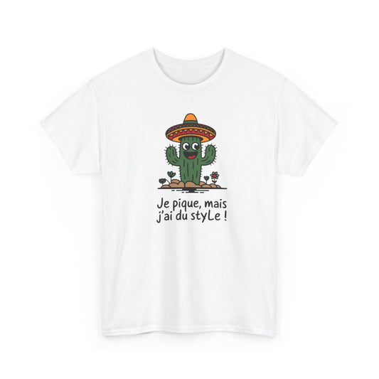 Tee Shirt Humour Cactus Je pique mais j’ai du style – T-shirt Fun Sombrero Mexique Blanc Gris Noir – Idée Cadeau Drôle