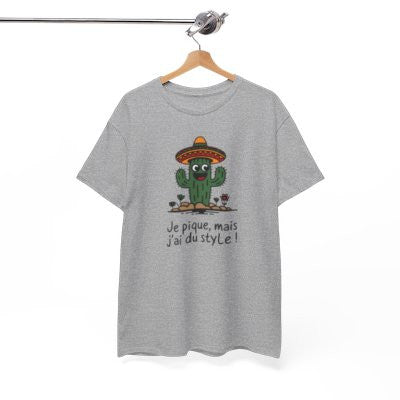 Tee Shirt Humour Cactus Je pique mais j’ai du style – T-shirt Fun Sombrero Mexique Blanc Gris Noir – Idée Cadeau Drôle