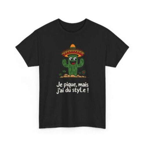 Tee Shirt Humour Cactus Je pique mais j’ai du style – T-shirt Fun Sombrero Mexique Blanc Gris Noir – Idée Cadeau Drôle