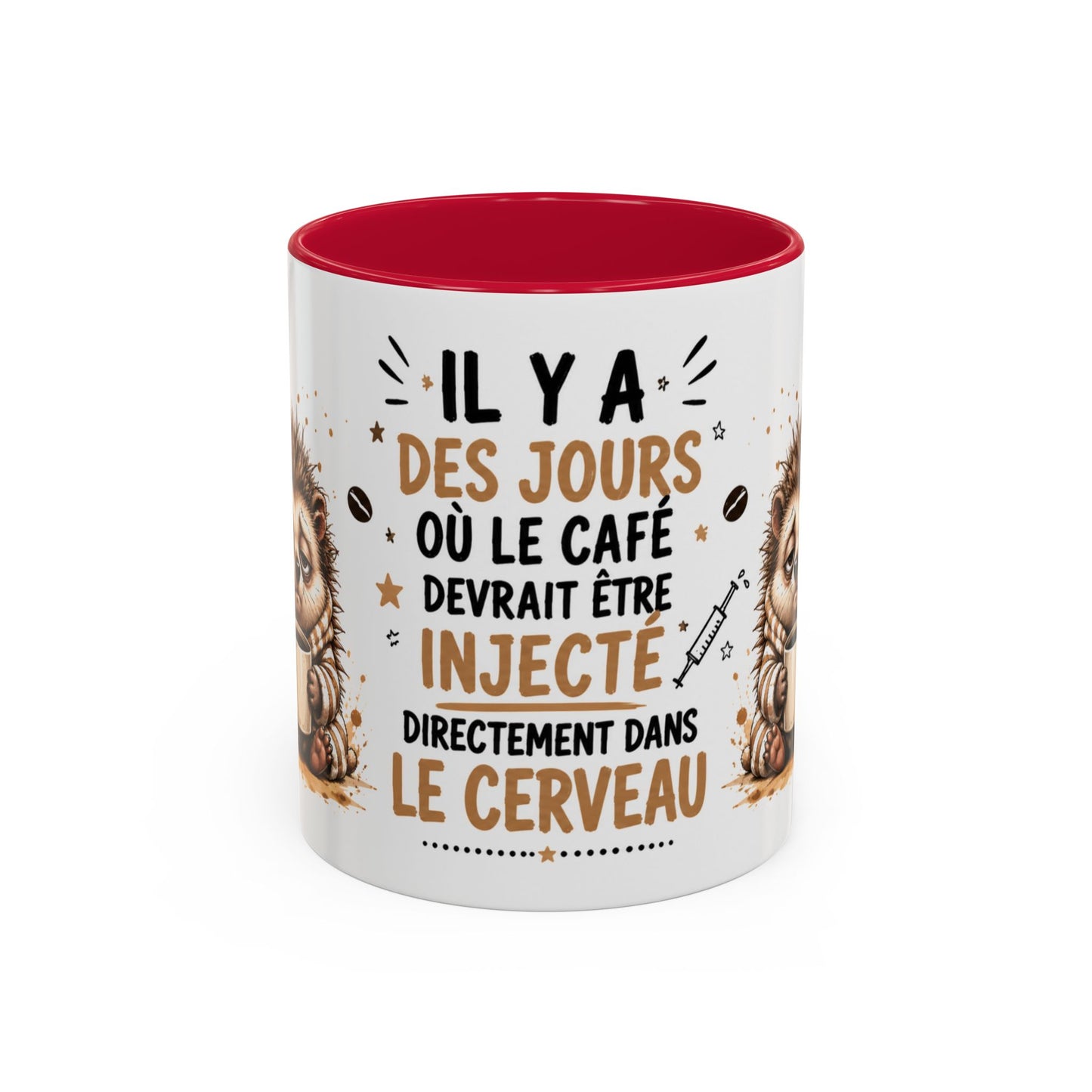 Tasse Café Injecté Dans Le Cerveau – Mug Hérisson Fatigué Humour – Cadeau Café 325ml