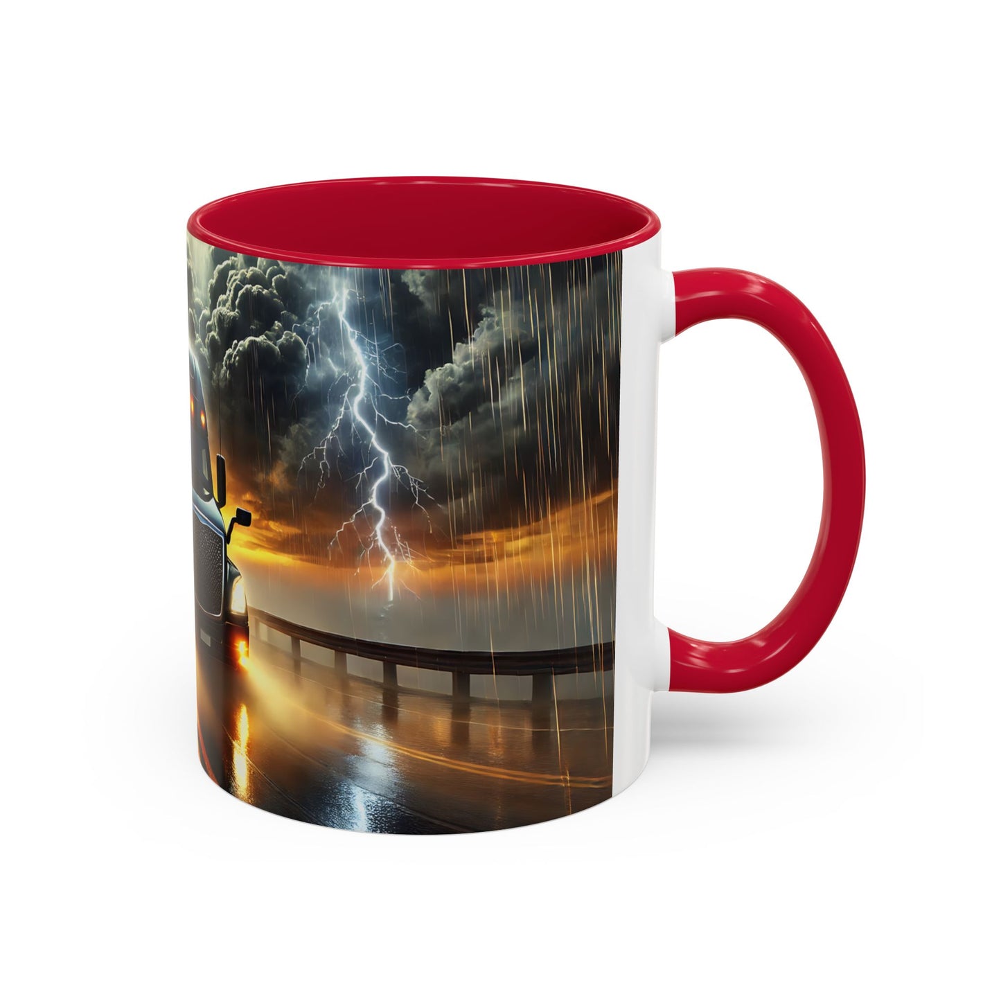 Mug Camion USA sous Orage – Tasse Semi-Remorque avec Éclairs et Route Tempête – Cadeau Chauffeur Routier 325ml