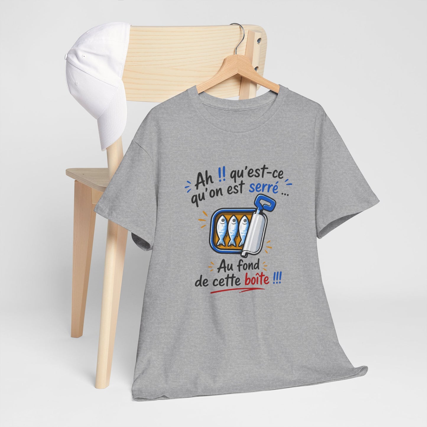 T-Shirt Humour Sardines – Ah Qu’est-ce Qu’on Est Serré – Cadeau Drôle Jeu de Mots Homme Femme