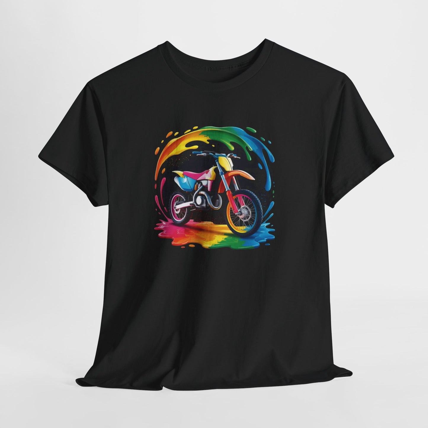 T-Shirt Moto Cross Colorée – Tee Shirt Motocross Art Dripping – Cadeau Motard Streetwear Noir Blanc Gris
