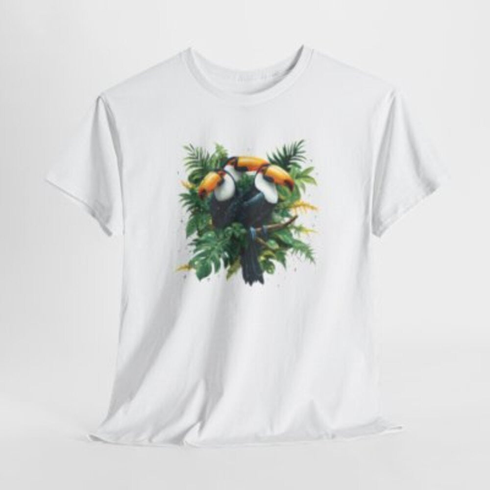 Tee Shirt Toucans Tropicaux Jungle – T-shirt Oiseaux Exotiques Nature Tropicale Blanc Gris Noir