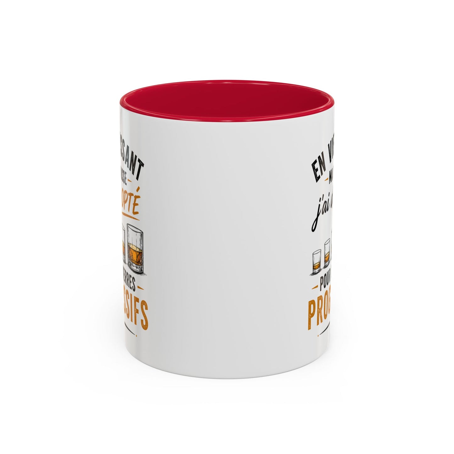 Mug Humour Whisky et Vieillesse – En Vieillissant Ma Vue Baisse J’ai Donc Opté pour des Verres Progressifs – Cadeau Drôle Amateur Whisky 325ml