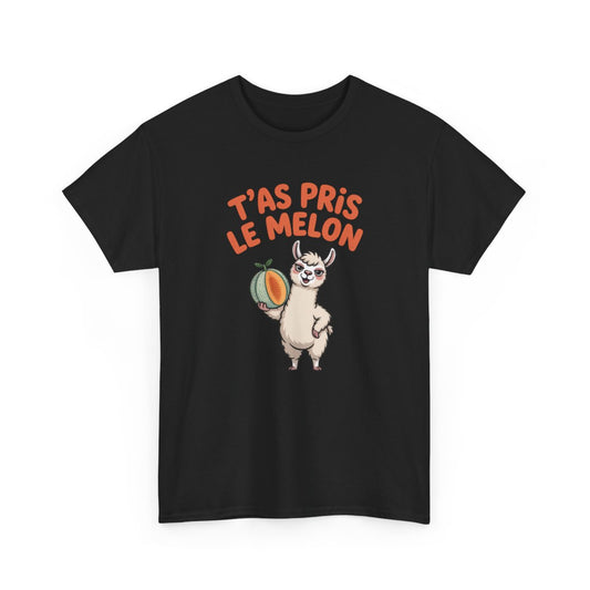 Tee Shirt T’as Pris Le Melon – Lama Humoristique avec Melon – T-shirt Drôle Blanc Gris Noir Idée Cadeau