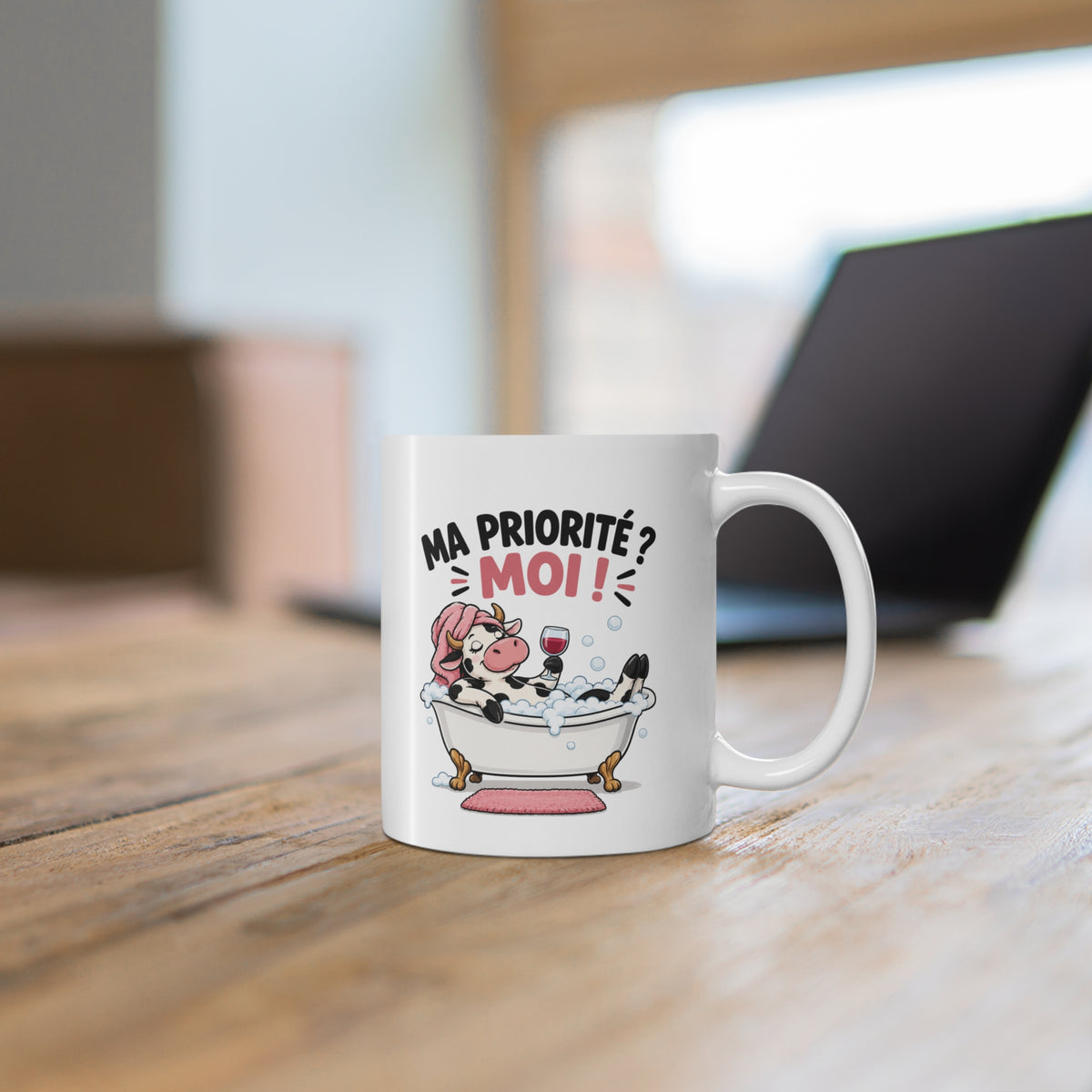 Mug Humour Femme – Ma Priorité Moi – Tasse Vache Détente Bain – Cadeau Drôle Femme Amie Collègue