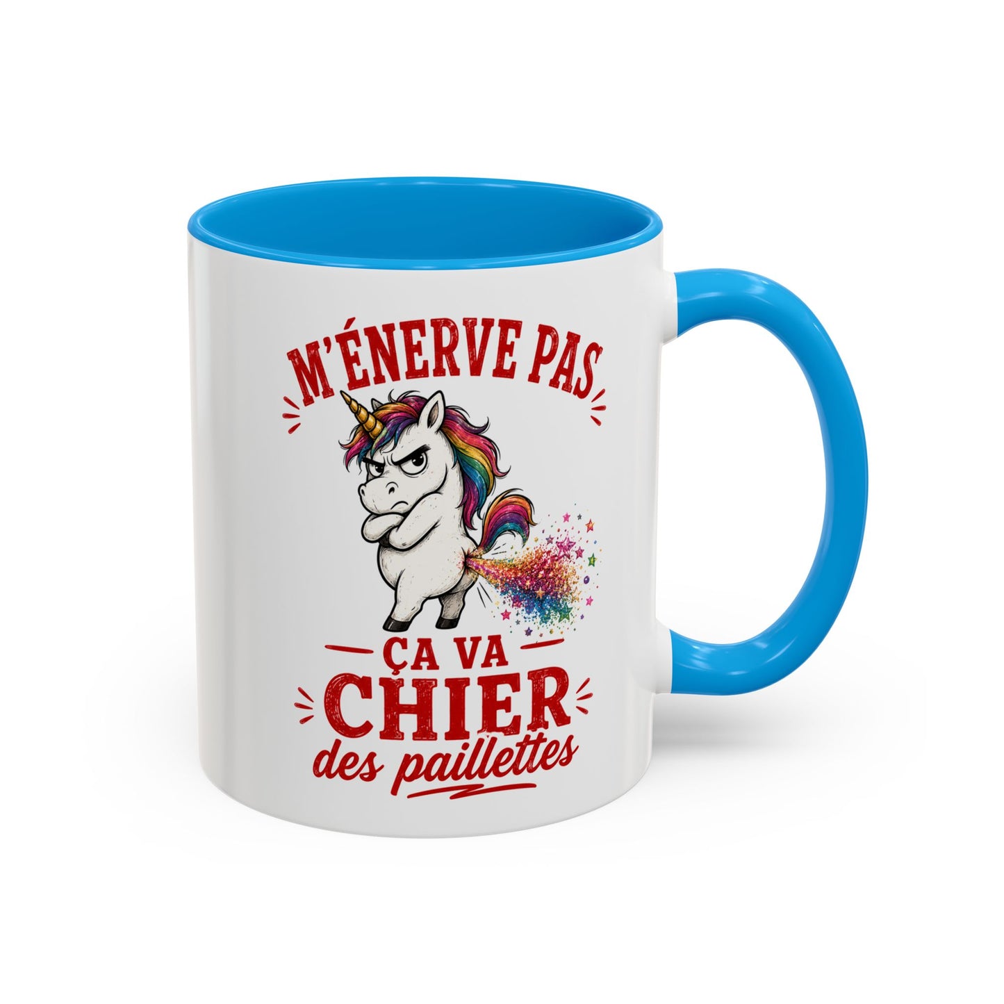 Tasse M’Énerve Pas Ça Va Chier des Paillettes – Mug Licorne Humour – Cadeau Original Homme Femme 325ml