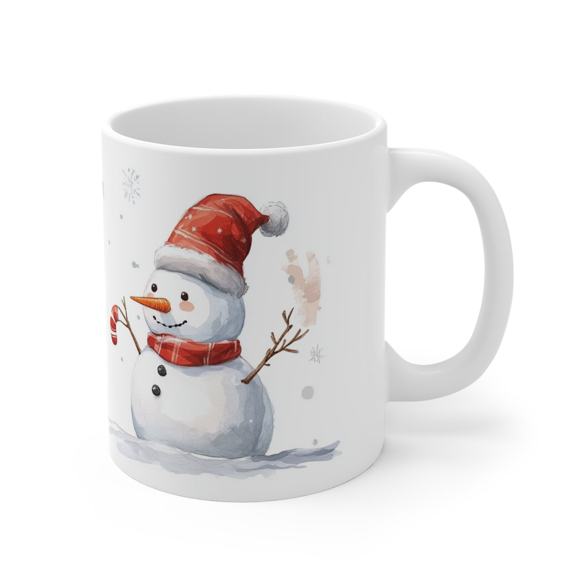 Mug Écureuil et Bonhomme de Neige – Tasse de Noël avec Sucre d’Orge Style Aquarelle – Cadeau Original Hiver Homme Femme