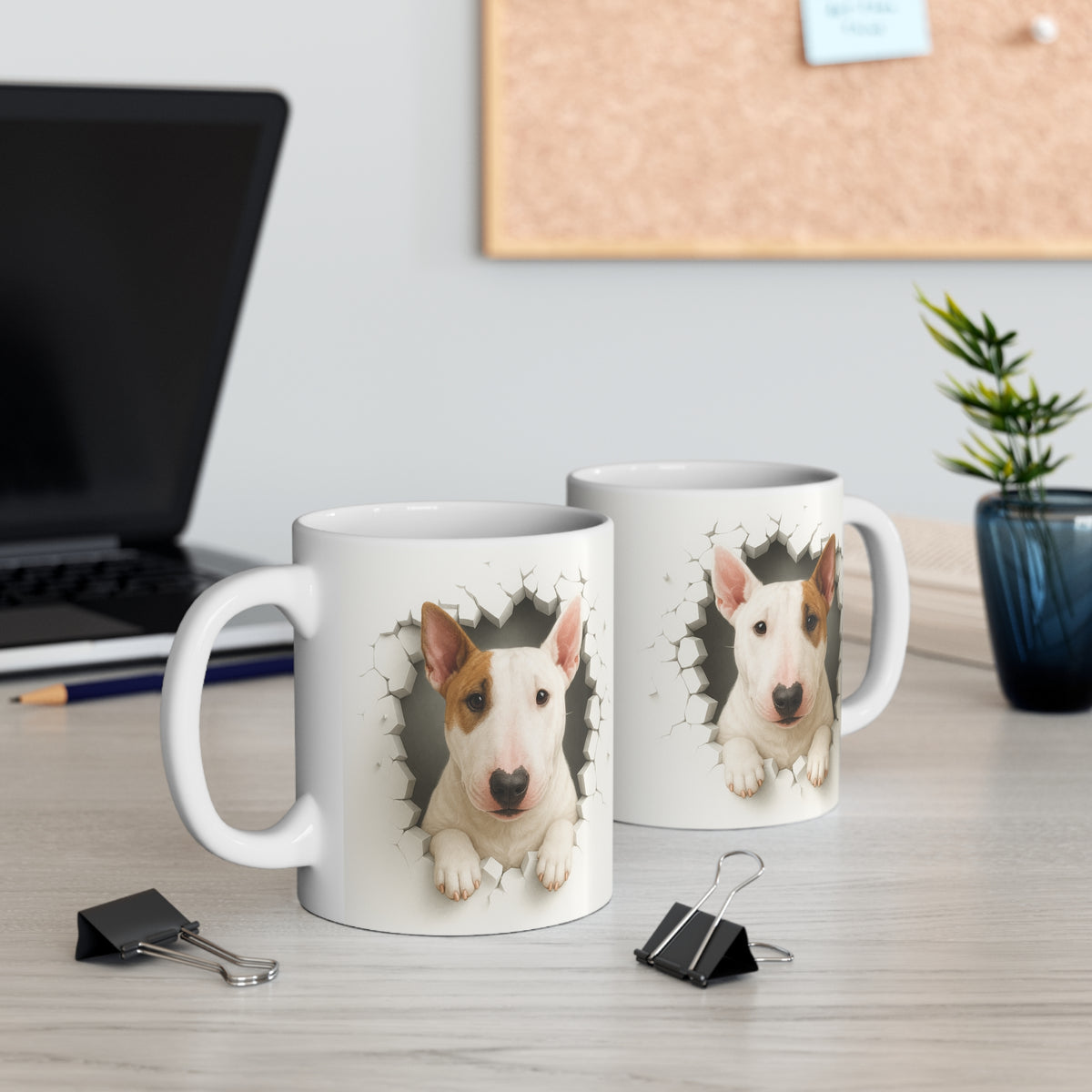 Mug Bull Terrier Effet Mur Cassé – Tasse Chien 3D Trompe-l’œil – Cadeau Original Amoureux du Bull Terrier
