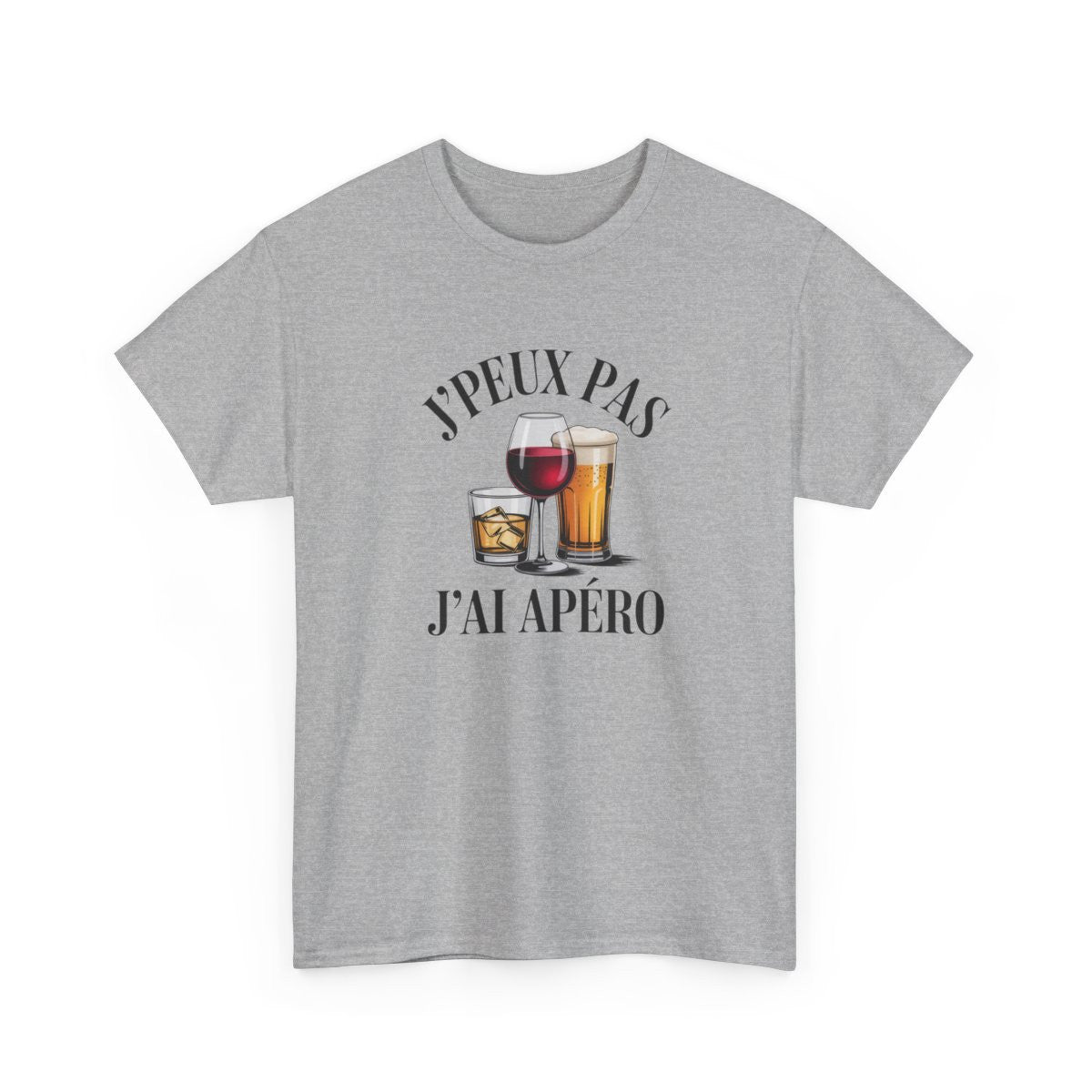 Tee Shirt J’Peux Pas J’Ai Apéro – T-shirt Humour Apéro Vin Bière Whisky – Tee Shirt Drôle Blanc Gris Noir