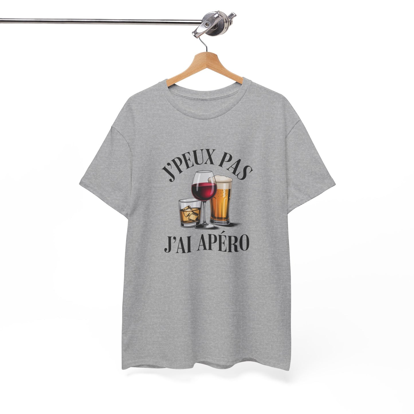 Tee Shirt J’Peux Pas J’Ai Apéro – T-shirt Humour Apéro Vin Bière Whisky – Tee Shirt Drôle Blanc Gris Noir