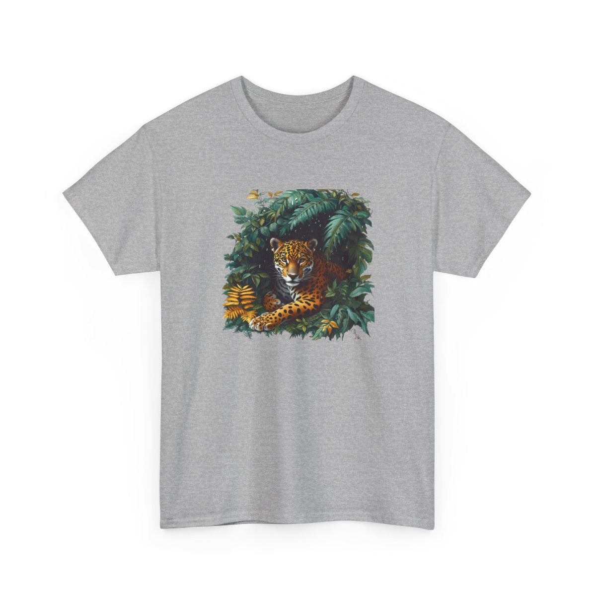 Tee Shirt Jaguar Jungle Tropicale – Félin Sauvage Feuillage Exotique – T-shirt Animal Nature Blanc Gris Noir