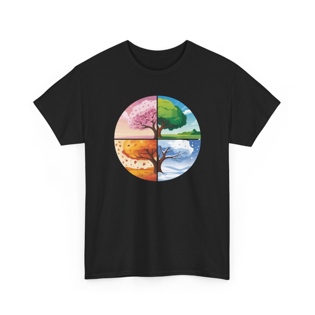 Tee Shirt Arbre 4 Saisons Nature – Printemps Été Automne Hiver – T-shirt Paysage Nature Blanc Gris Noir