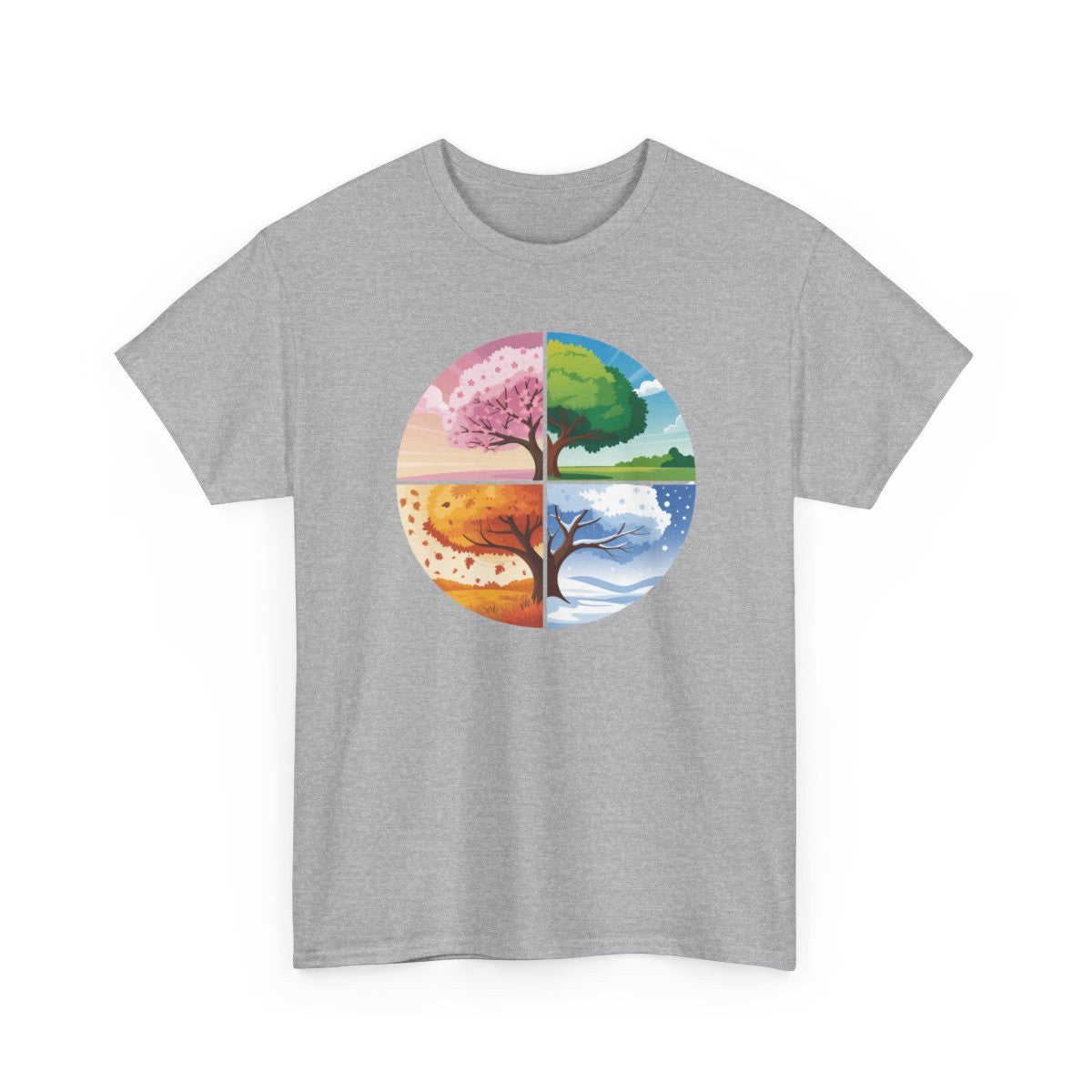 Tee Shirt Arbre 4 Saisons Nature – Printemps Été Automne Hiver – T-shirt Paysage Nature Blanc Gris Noir
