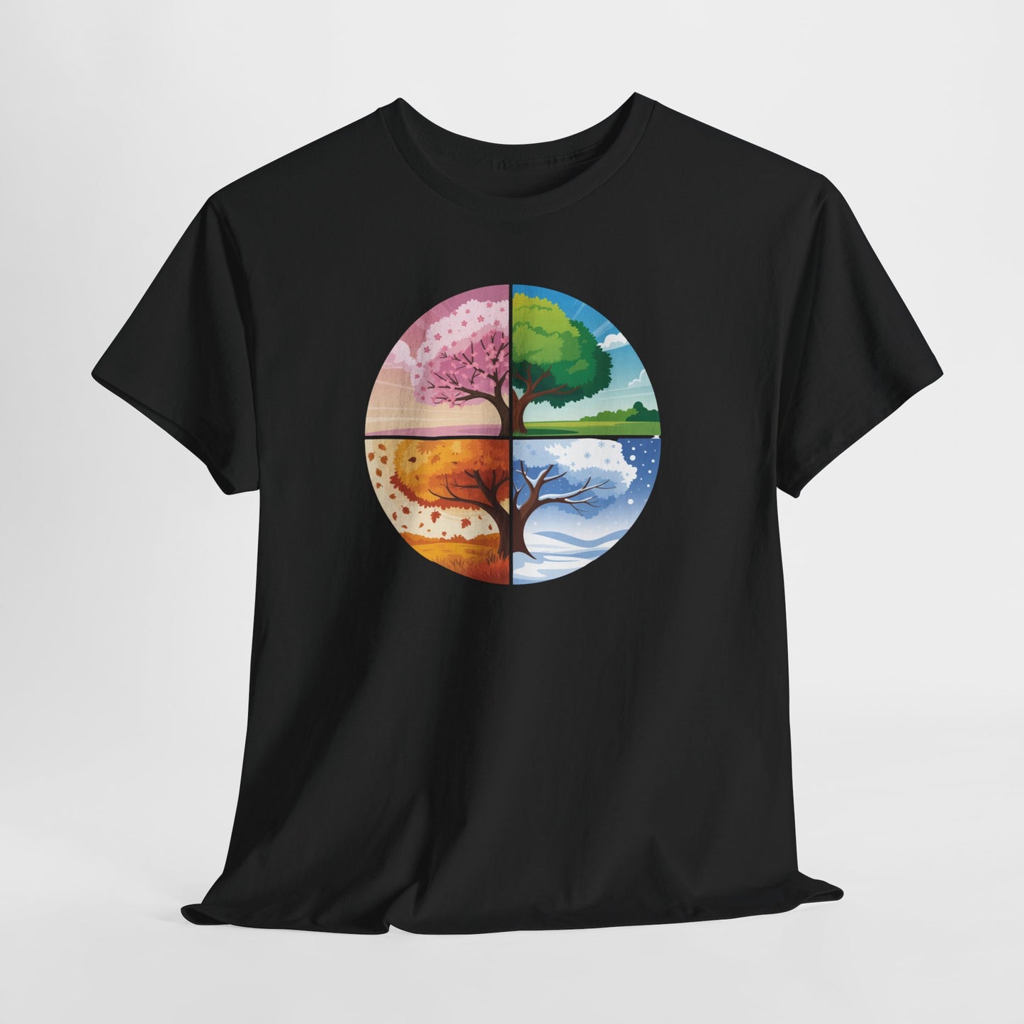 Tee Shirt Arbre 4 Saisons Nature – Printemps Été Automne Hiver – T-shirt Paysage Nature Blanc Gris Noir