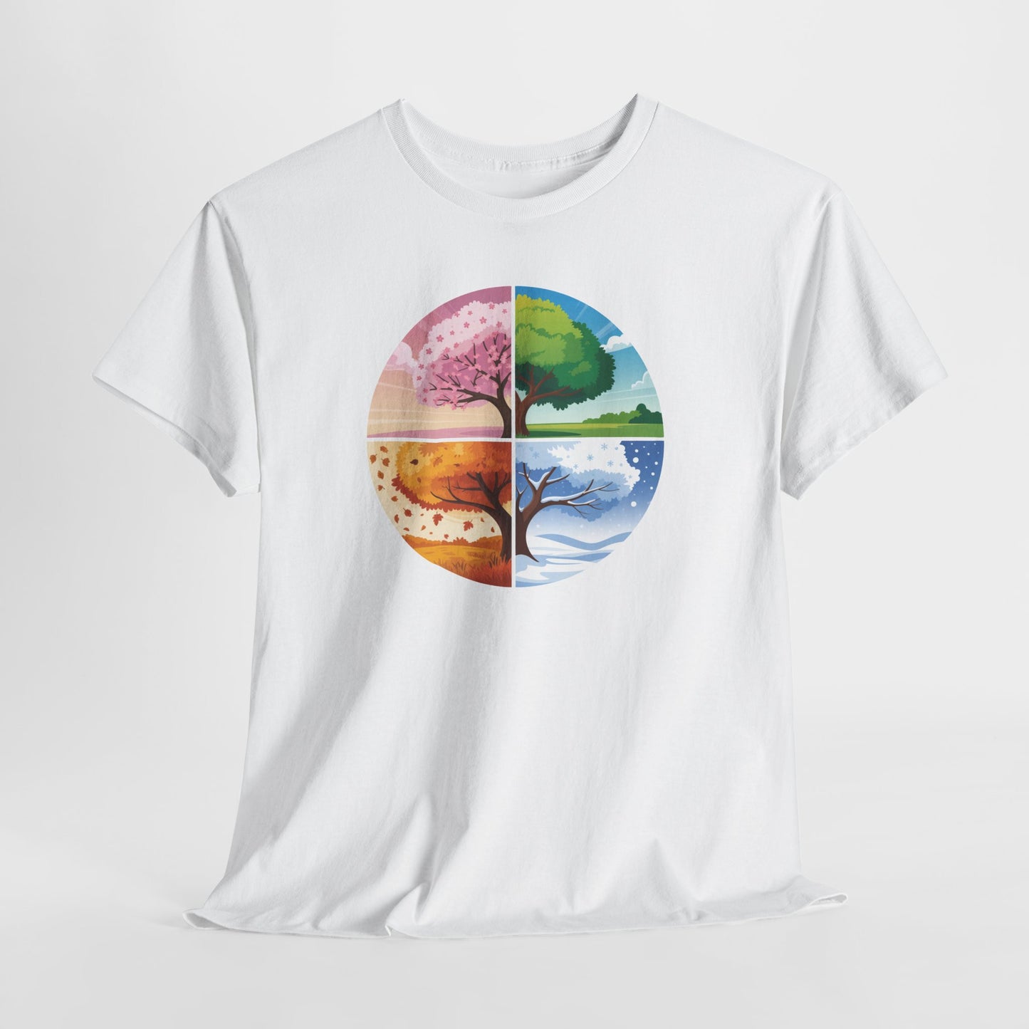 Tee Shirt Arbre 4 Saisons Nature – Printemps Été Automne Hiver – T-shirt Paysage Nature Blanc Gris Noir