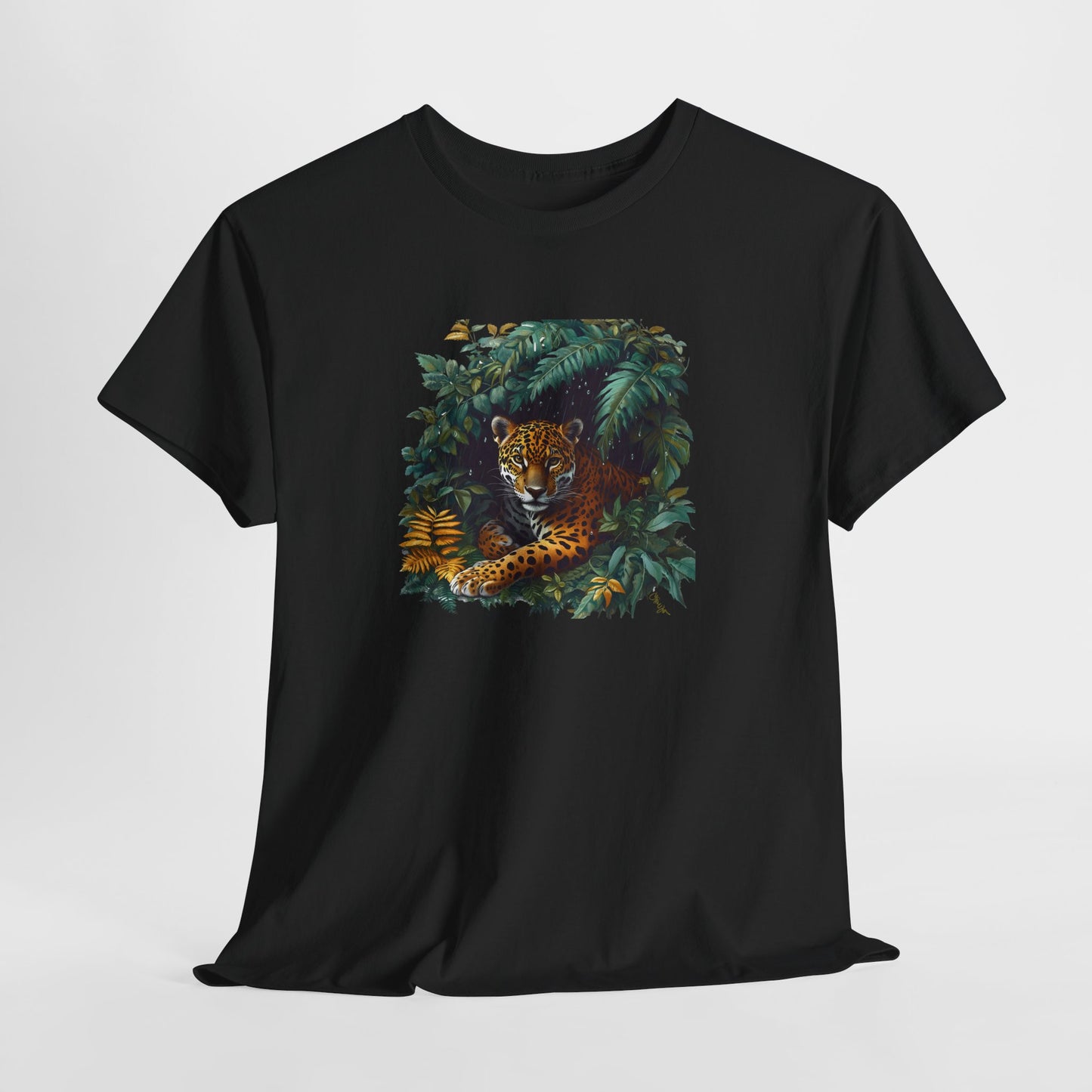 Tee Shirt Jaguar Jungle Tropicale – Félin Sauvage Feuillage Exotique – T-shirt Animal Nature Blanc Gris Noir