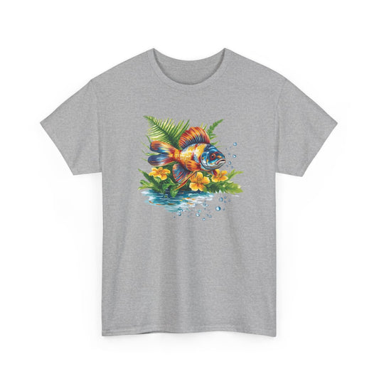 Tee Shirt Poisson Tropical Coloré – Illustration Aquatique Nature et Fleurs – T-shirt Animal Marin