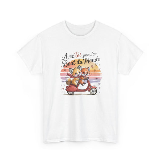 Tee Shirt Renards Amoureux – Avec Toi Jusqu’au Bout du Monde – T-shirt Couple Amour Animaux