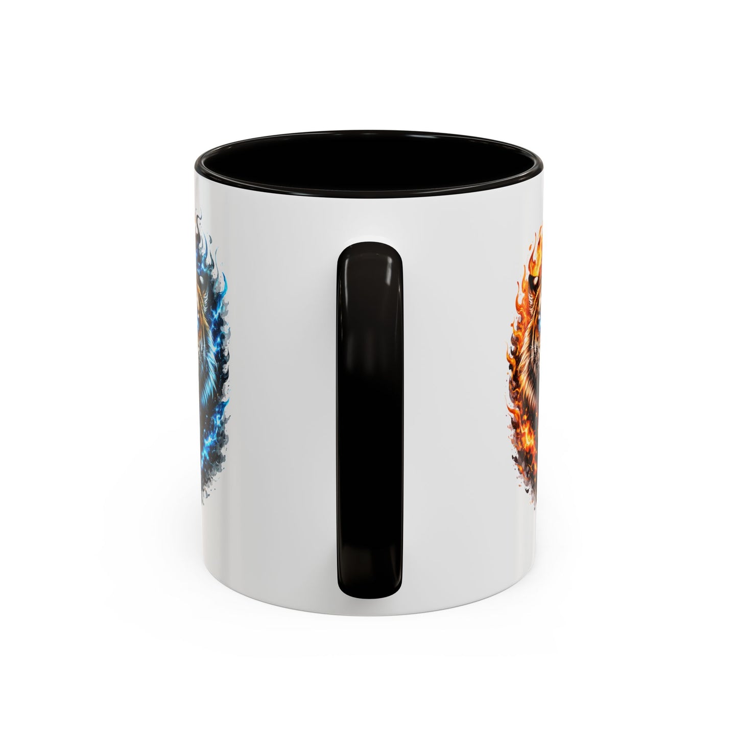 Tasse Tigre Feu Glace 325ml – Mug Céramique Design Animal Puissant Bleu Rouge Noir – Cadeau Original Fantaisie
