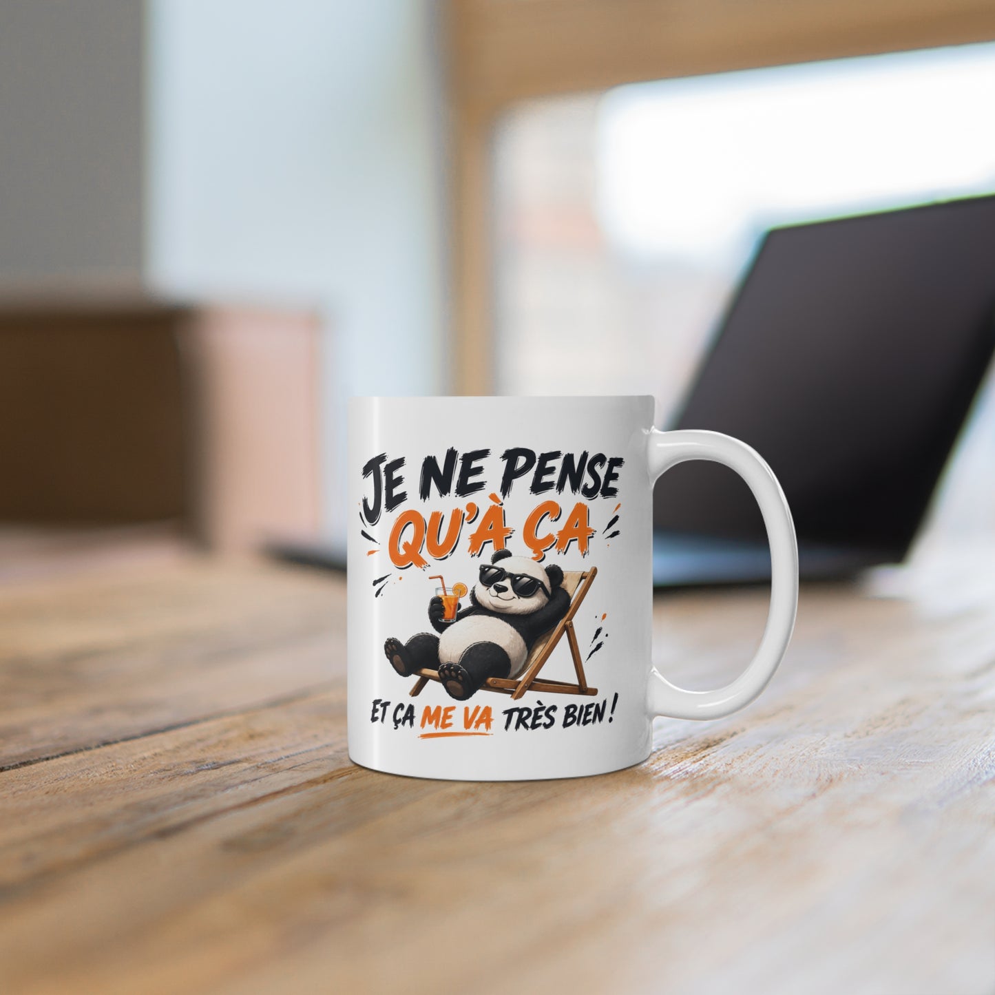 Tasse Je Ne Pense Qu’à Ça Et Ça Me Va Très Bien – Mug Panda Humour Homme Femme – Cadeau Drôle 325ml