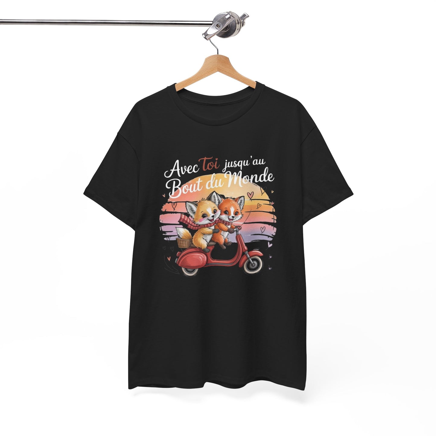 Tee Shirt Renards Amoureux – Avec Toi Jusqu’au Bout du Monde – T-shirt Couple Amour Animaux