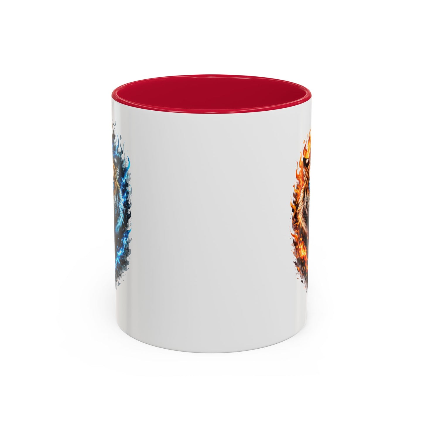 Tasse Tigre Feu Glace 325ml – Mug Céramique Design Animal Puissant Bleu Rouge Noir – Cadeau Original Fantaisie