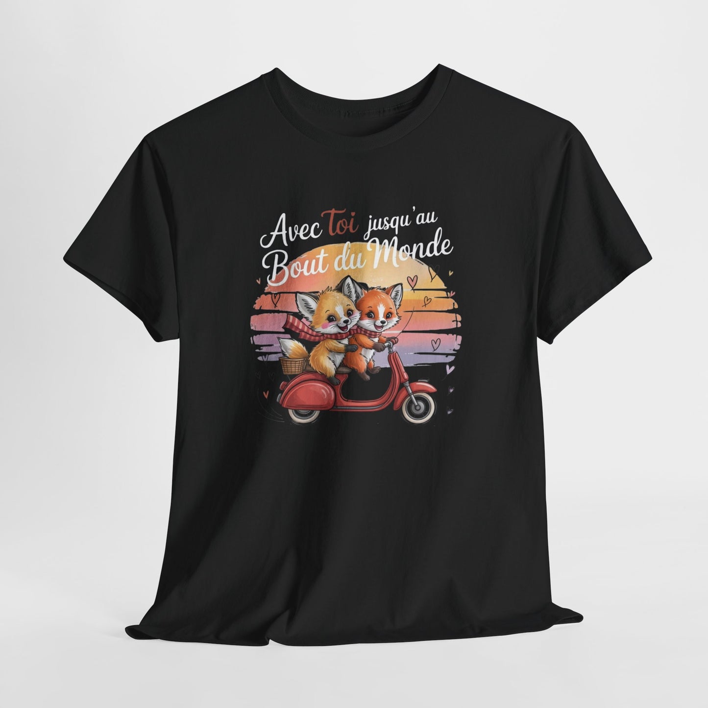 Tee Shirt Renards Amoureux – Avec Toi Jusqu’au Bout du Monde – T-shirt Couple Amour Animaux