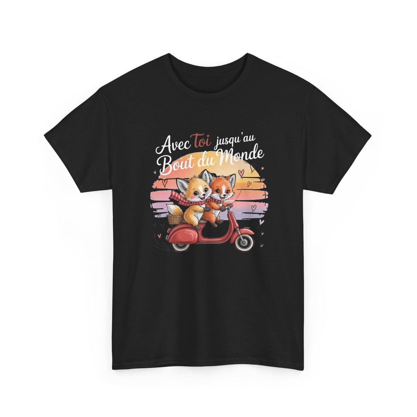 Tee Shirt Renards Amoureux – Avec Toi Jusqu’au Bout du Monde – T-shirt Couple Amour Animaux