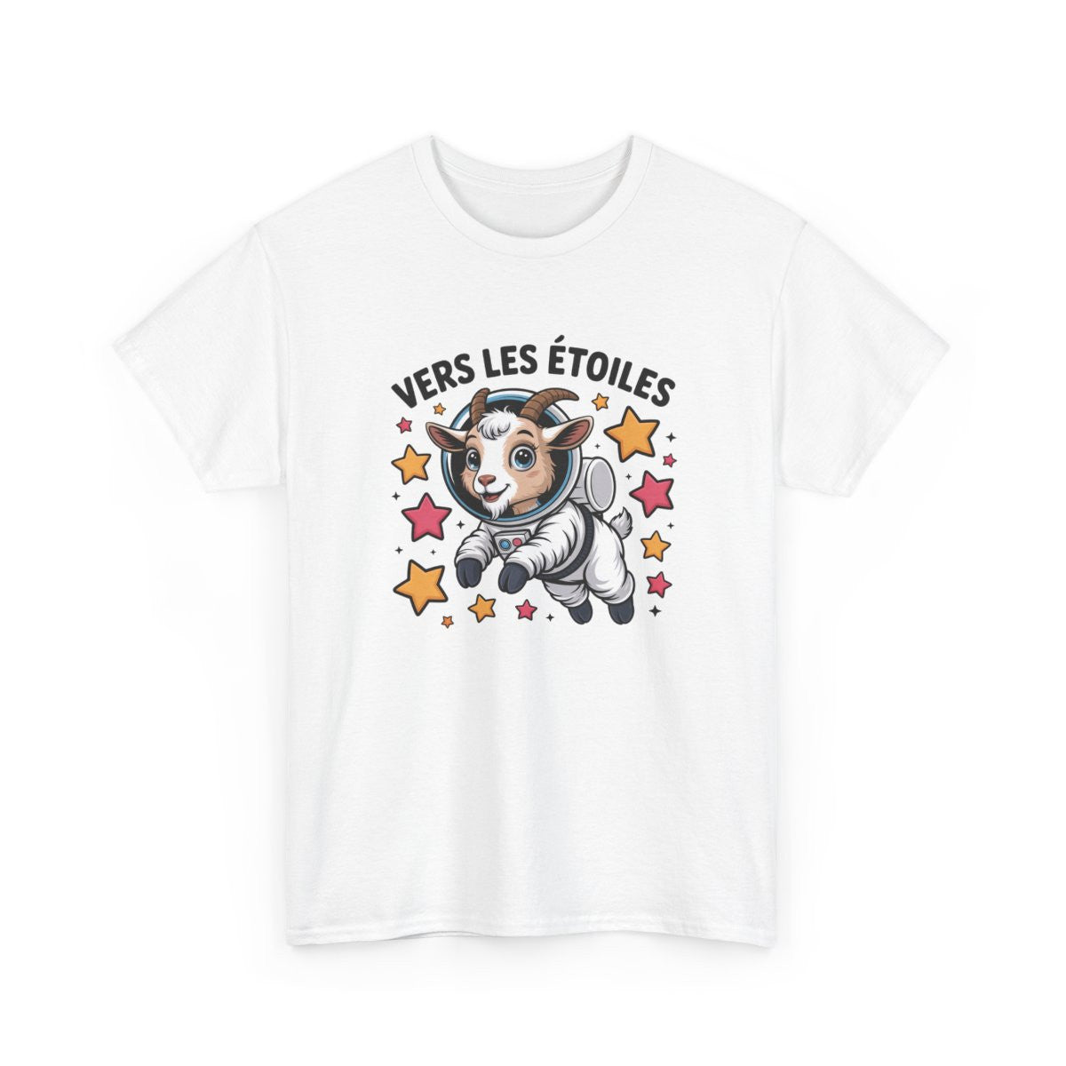 Tee Shirt Chèvre Astronaute Vers Les Étoiles – T-shirt Animal Espace Humour Science Blanc Gris Noir Idée Cadeau