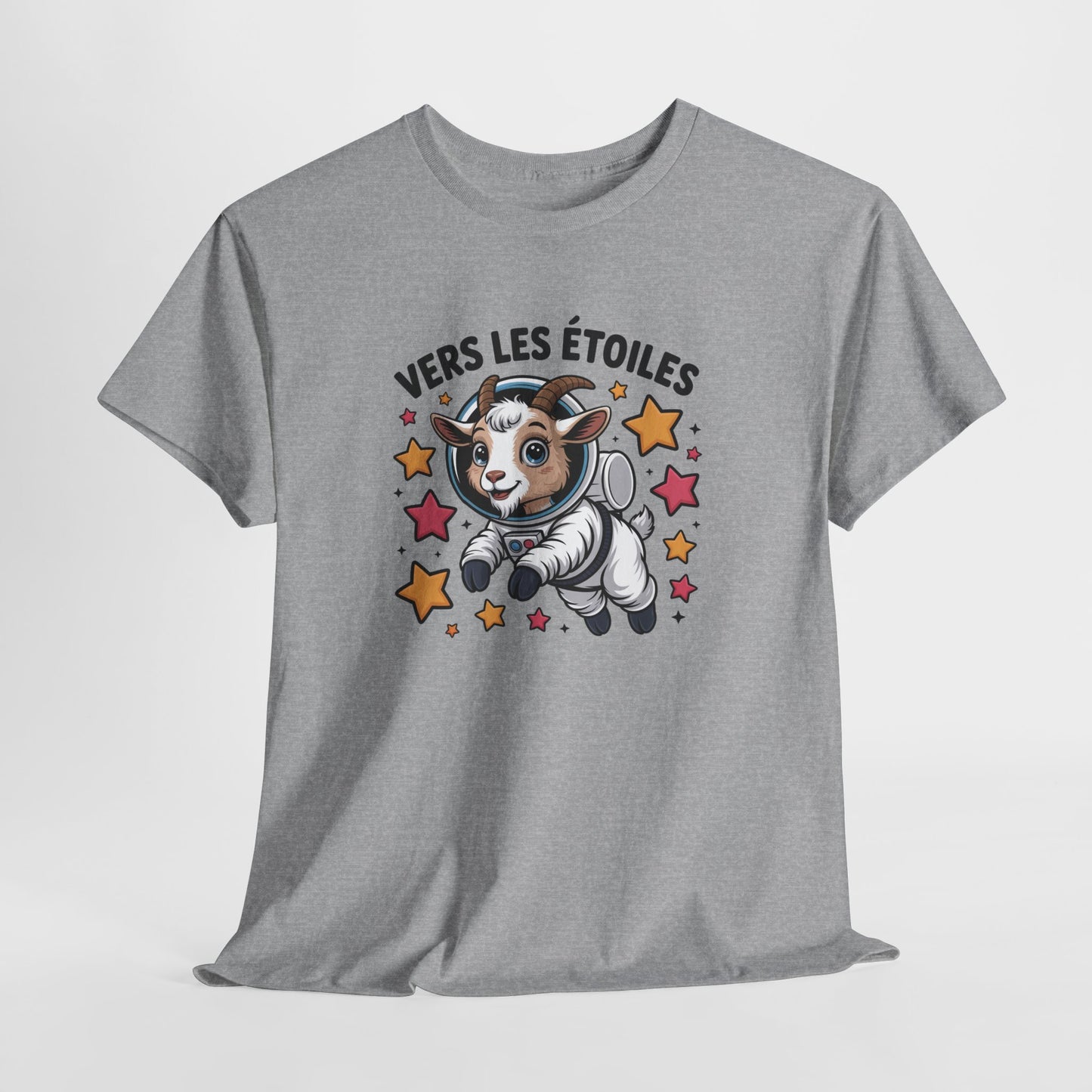 Tee Shirt Chèvre Astronaute Vers Les Étoiles – T-shirt Animal Espace Humour Science Blanc Gris Noir Idée Cadeau