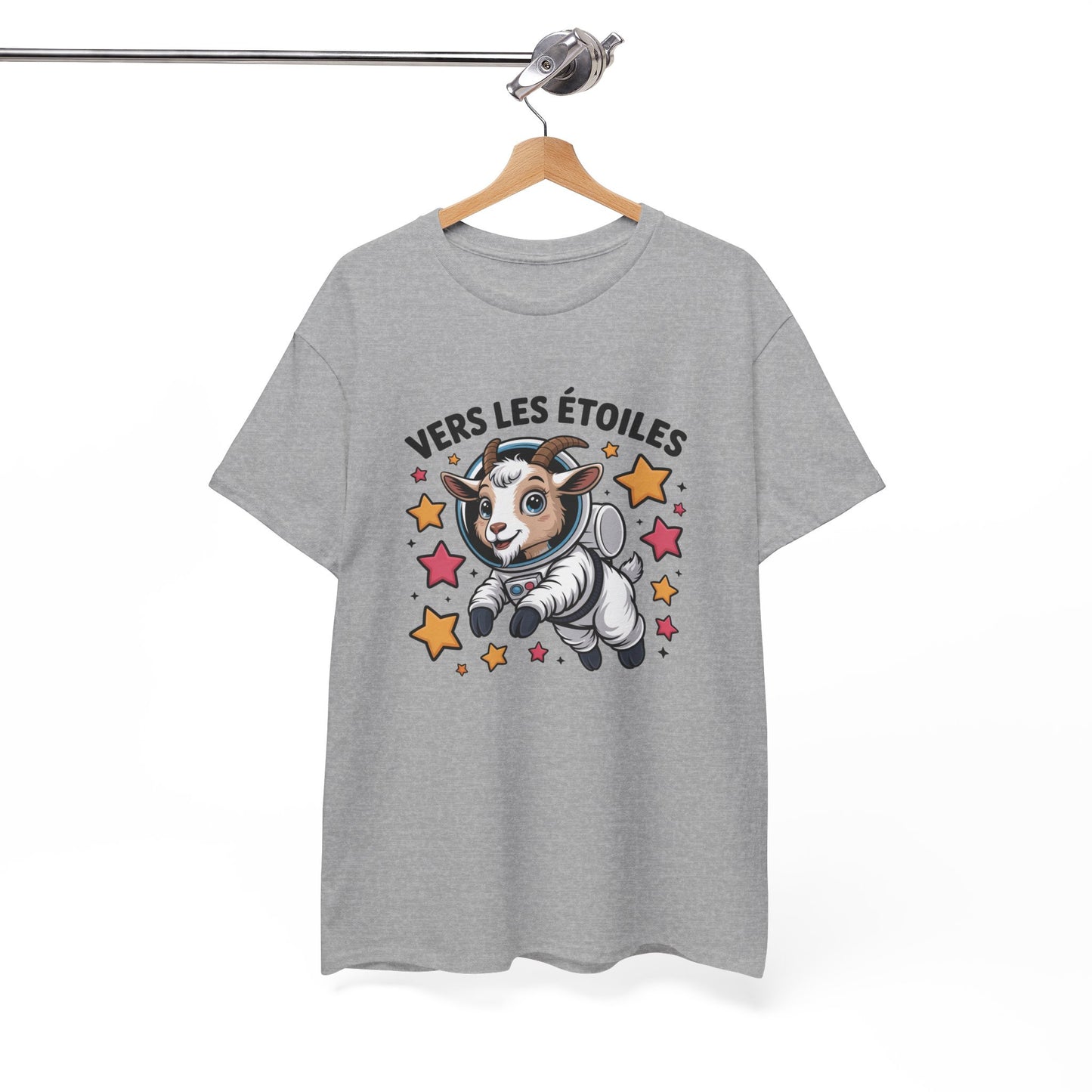 Tee Shirt Chèvre Astronaute Vers Les Étoiles – T-shirt Animal Espace Humour Science Blanc Gris Noir Idée Cadeau