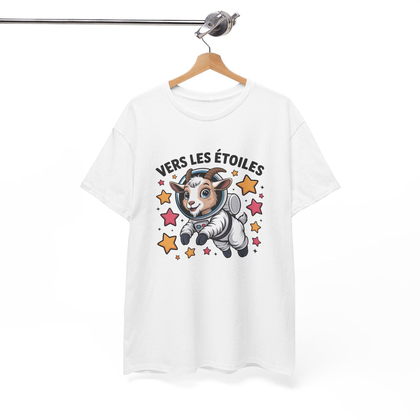 Tee Shirt Chèvre Astronaute Vers Les Étoiles – T-shirt Animal Espace Humour Science Blanc Gris Noir Idée Cadeau