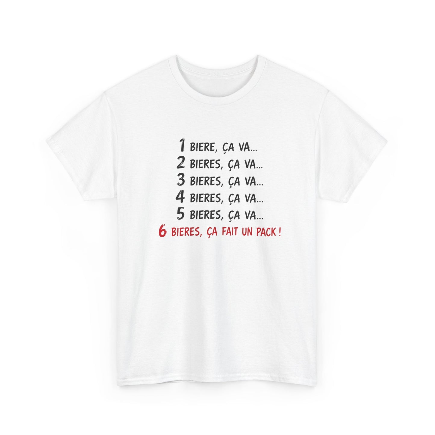 T-Shirt Bière Humour – 6 Bières Ça Fait Un Pack – Tee Shirt Drôle Apéro – Cadeau Amateur de Bière Homme Femme