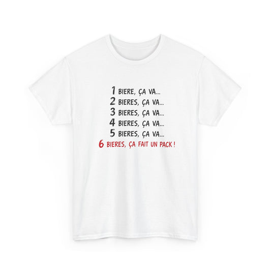 T-Shirt Bière Humour – 6 Bières Ça Fait Un Pack – Tee Shirt Drôle Apéro – Cadeau Amateur de Bière Homme Femme
