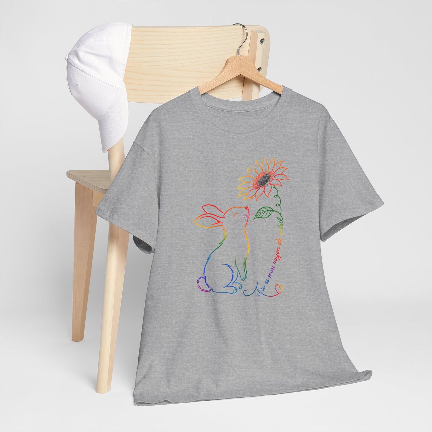 Tee Shirt Femme Lapin Tournesol Multicolore Fleur Nature Animal Mignon Cadeau Original