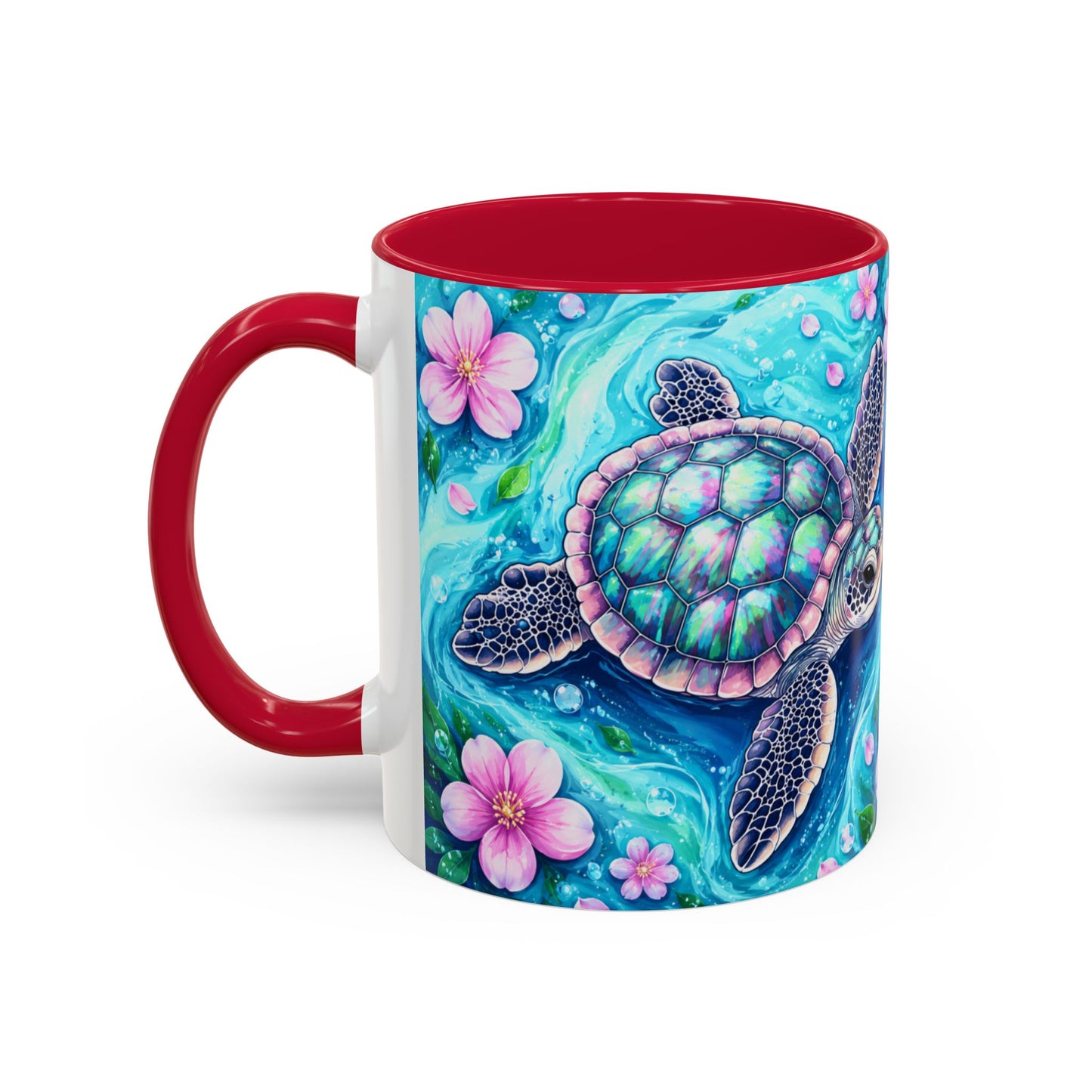 Tasse Tortue Marine Tropicale – Mug Océan et Fleurs Pastel – Cadeau Nature Mer 325ml