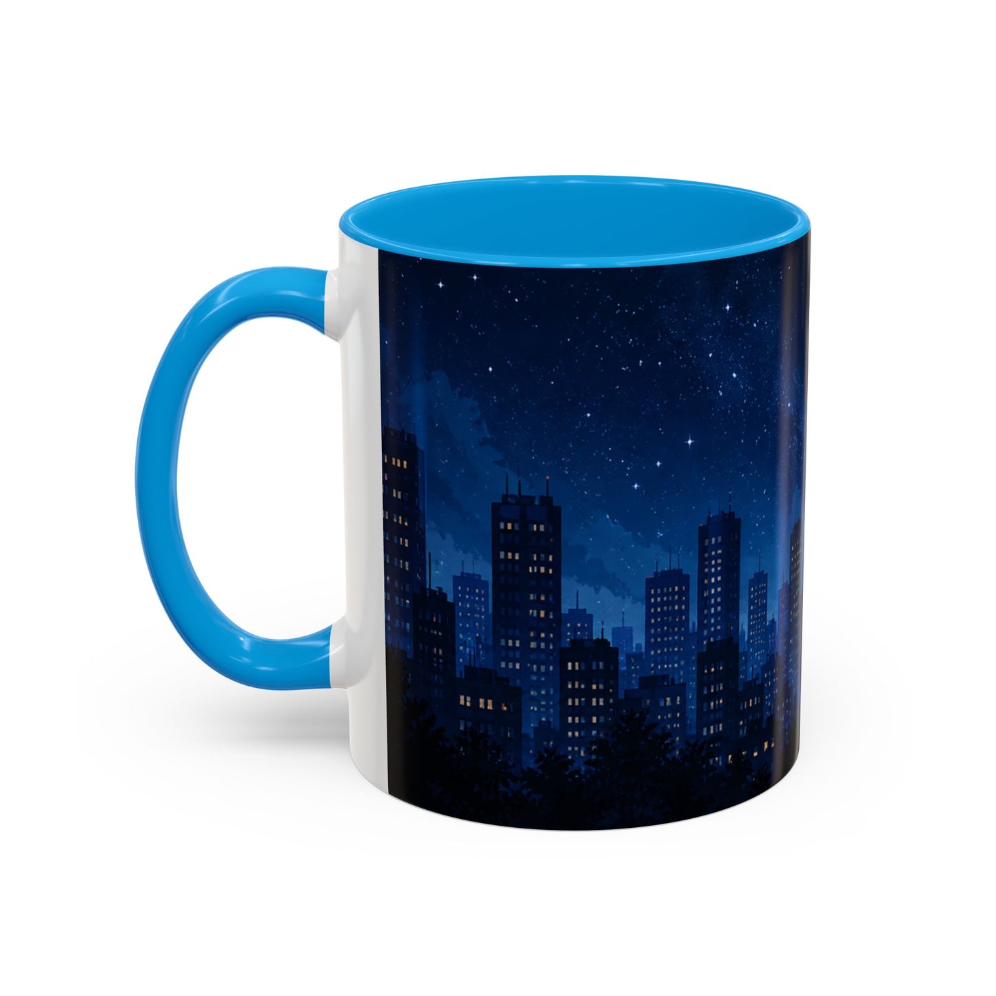 Tasse Ville de Nuit et Étoiles – Mug Skyline Urbain et Ciel Nocturne – Design Moderne Relaxant – Céramique 325ml