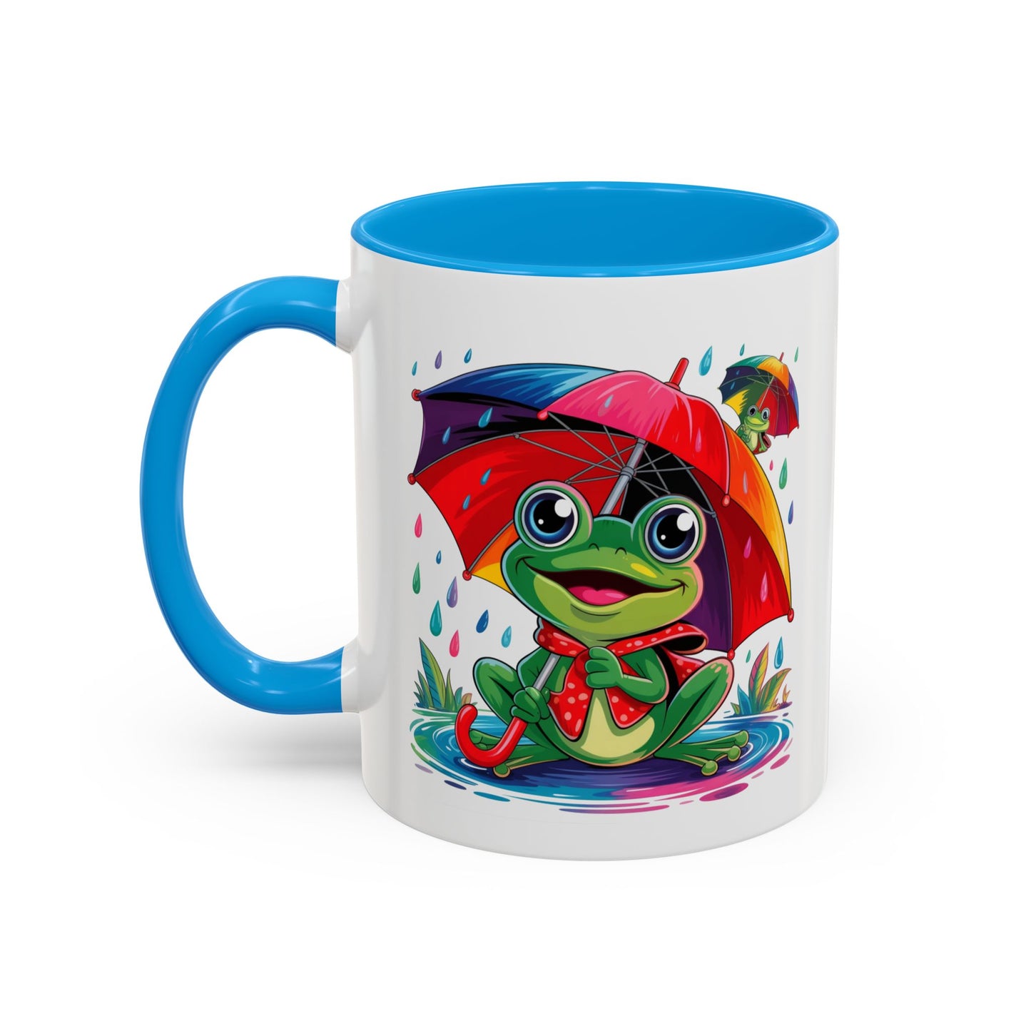Mug Grenouille Sous la Pluie – Tasse Colorée Parapluie Arc-en-Ciel – Cadeau Fun et Mignon – Céramique 325ml