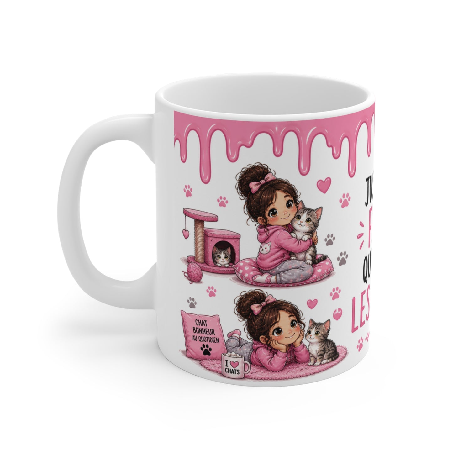 Tasse Juste Une Fille Qui Adore Les Chats – Mug Chat Kawaii Fille Passion Félin Chaton Cadeau Enfant Amoureuse des Chats 325ml