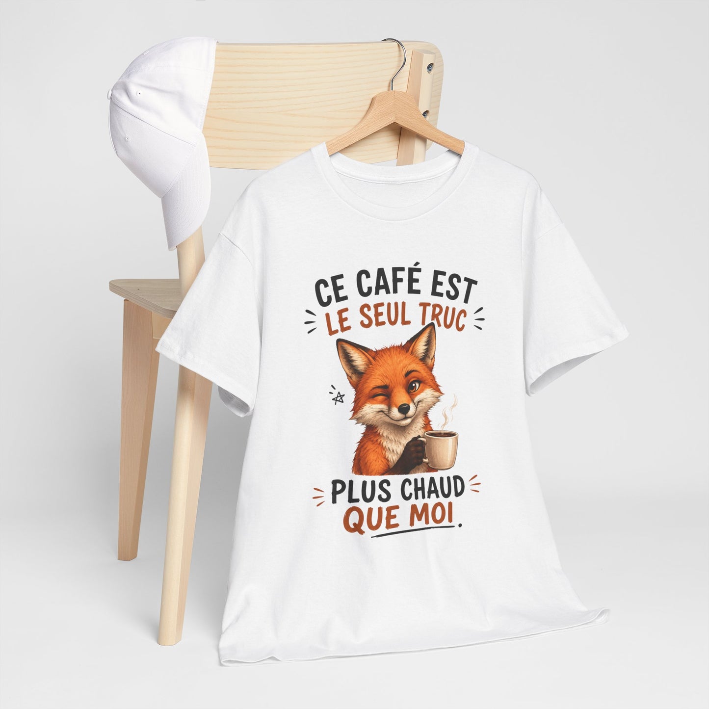 Tee-Shirt Ce Café Est Le Seul Truc Plus Chaud Que Moi – Renard Humoristique Amateur de Café – Cadeau Humour Homme Femme Adulte