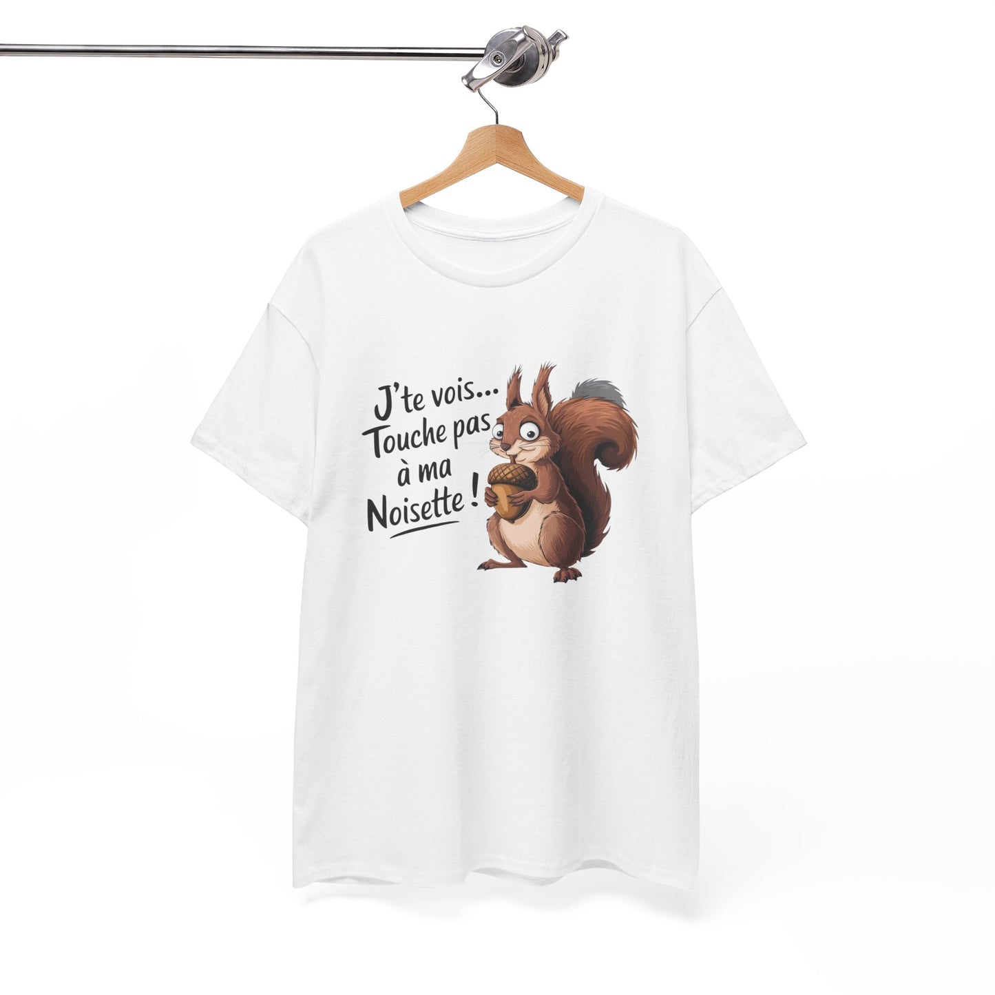 Tee Shirt Humour Écureuil J’te vois Touche pas à ma noisette – Cadeau drôle animal Blanc Gris Sport