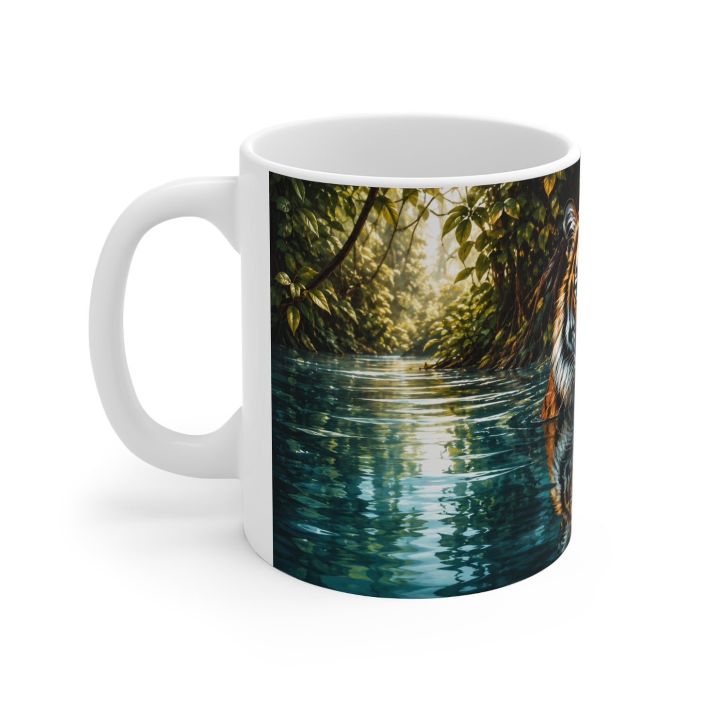 Tasse Tigre Jungle – Mug Tigre Réaliste avec Reflet dans l’Eau – Cadeau Animal Sauvage Homme Femme 325ml